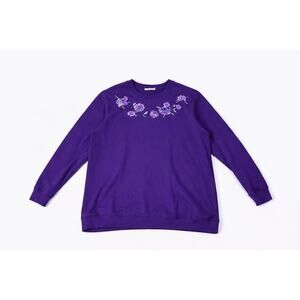 Woman Within Women's Purple Floral Embroidered Pullover Sweatshirt Plus L 18/20